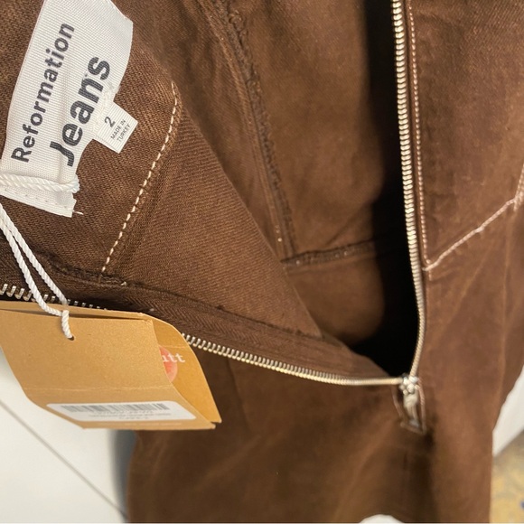 Reformation Davies Bustier Cafe Brown Denim Mini Dress NWT 2 Small Western Rodeo - Picture 8 of 9